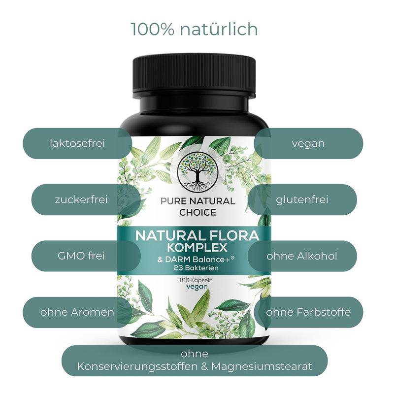 Pure Natural Choice - Natural Flora Complex: T√Úv Tested, 23 Bacterial Strains Probiotics With Intestinal Balance+, 20 Billion Cfu, Inulin - 180 Vegan, Enteric Juice Resistant Capsules, From Germany - NewNest Australia