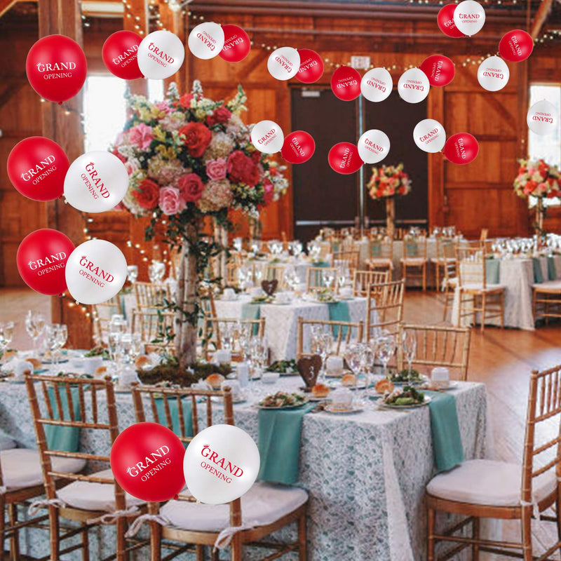 60 Pieces Grand Opening Balloons 12 Inch Double Side Celebrate Business Latex Balloons with 3 Pieces White Balloon Ribbons for Ceremony Decoration (White, Red) - NewNest Australia