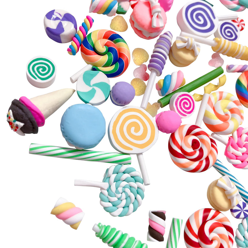 Anrher 100pcs Miniature Candy Lollipop Decor Mixed Polymer Clay Sets for Childs Pretend Kitchen Play Cooking Game DIY Party Doll House Accessory Polymer Clay Foods - NewNest Australia