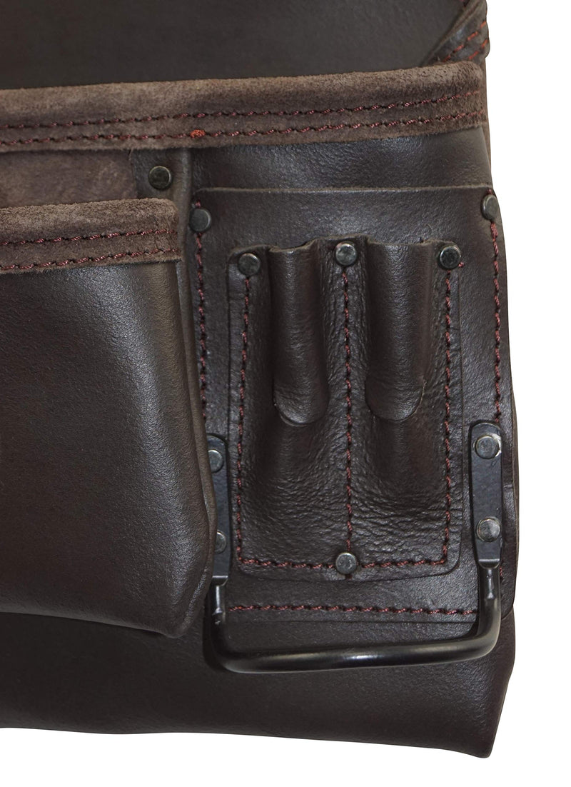 Graintex OS2202 5 Pocket Left Handed Oil Tanned Leather Nail & Tool Pouch Dark Brown Color for Constructor/Electrician/Plumber - NewNest Australia