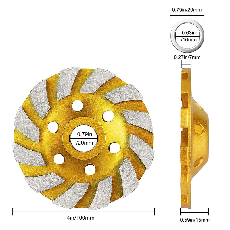 SUNJOYCO 4" Concrete Grinding Wheel, 4 inch 12-Segment Heavy Duty Turbo Row Diamond Cup Grinding Wheel Angle Grinder Disc for Granite Stone Marble Masonry Concrete Gold - NewNest Australia