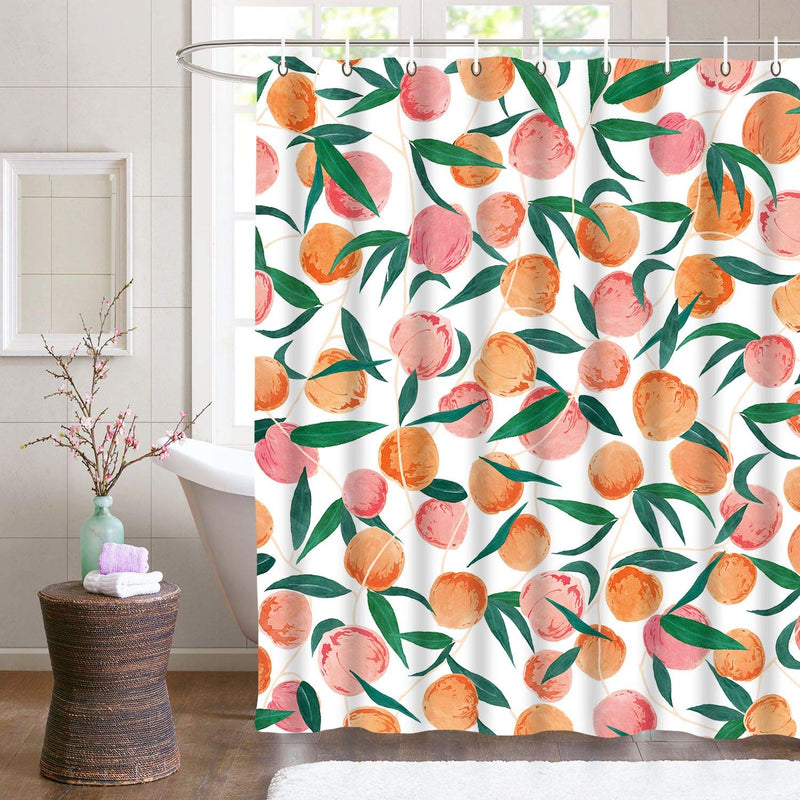 Lifeel Peach Shower Curtains, Allover Fruits Shower Curtain Cute Bright Colorful Design Waterproof Fabric Bathroom Shower Curtain Set with 12 Hooks, Peachy Pink 72"×72" - NewNest Australia