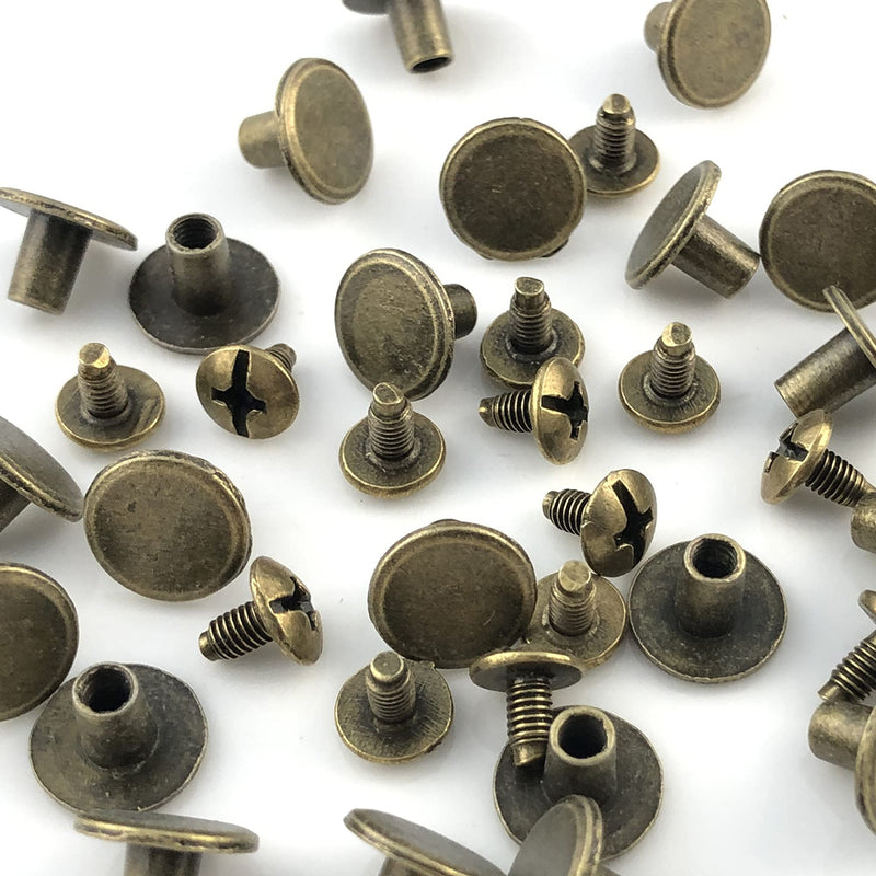 YORANYO 100 Sets Bronze Round Flat Head Chicago Screws for Leather Chicago Rivets Kit Button Studs Leather Rivets Chicago Screw for Leather Crafting Clothing Shoes Belts Bags 25/64 Inch - NewNest Australia