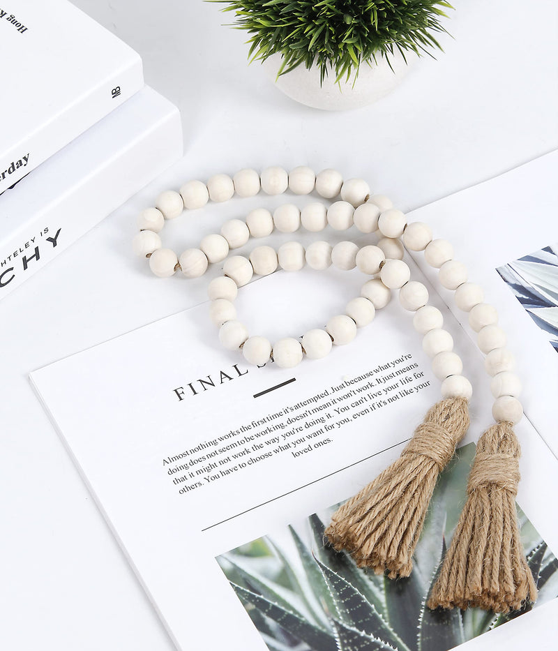 Wood Beads Garland Farmhouse Beads with Tassels Rustic Country Decor Prayer Wall Hanging Decor Prayer Beads(39 inches/Nature) 39 inches/Nature - NewNest Australia