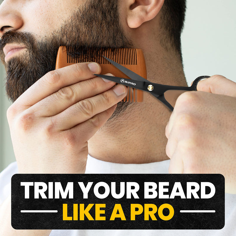 ASIPRO Beard Scissors Men 5"/12.7cm Complete Beard Care Set Including Beard Comb, Mustache Comb and Faux Leather Case, Mustache Scissors Professional Beard Scissors Stainless Steel Beard Scissors Hair Scissors for Beard - NewNest Australia