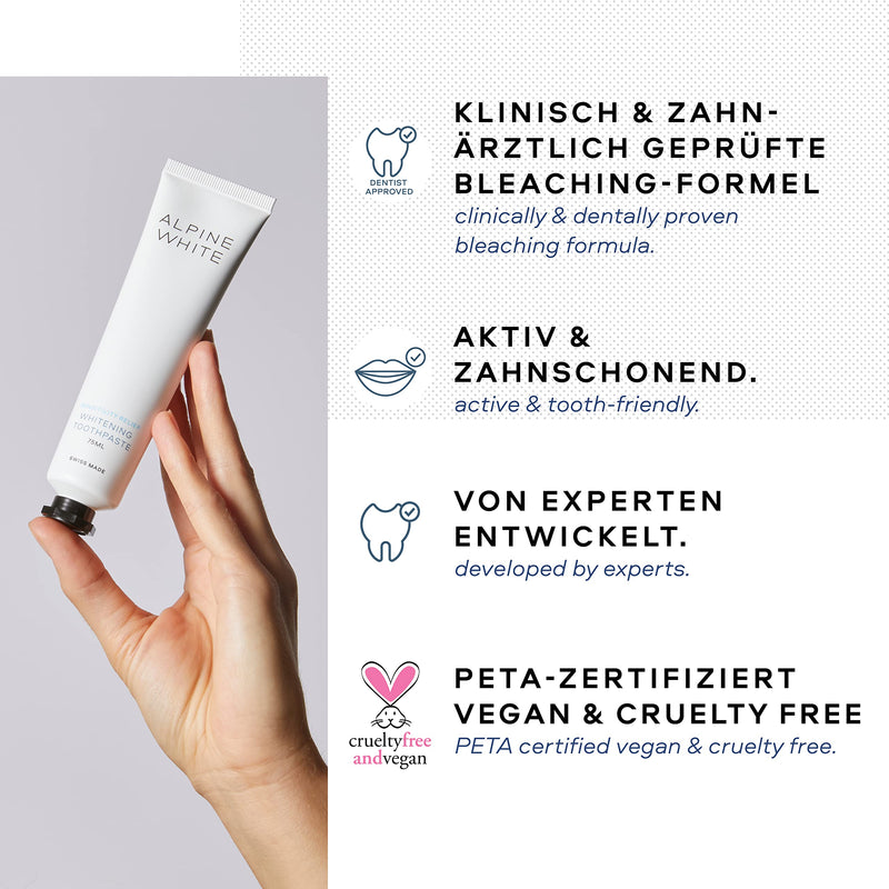 Alpine White Whitening Toothpaste Anti Plaque I Whitening Toothpaste Vegan Against Stubborn Tartar I Gentle & Whitening Toothpaste With Silica & Xylitol I Sustainable Dental Care - NewNest Australia