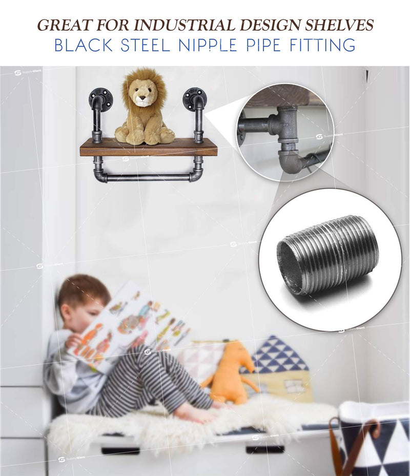 Supply Giant 3/4 Inch Black Pipe Nipple, Three Quarter Inch Malleable Steel Pipes Nipples Fitting Closed, Build DIY Vintage Furniture, 3/4" x 1" (Pack Of 10) - OQCM3400-10 Pack of 10 - NewNest Australia