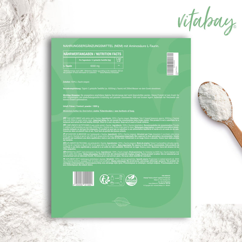 Vitabay Taurine Powder 1kg - Taurine 6000mg Taurine Vegan Powder without Additives - Taurine 1000mg Taurine High Dose Taurine High Dose Amino Acid Taurine Taurine Supplement Taurine Powder 1000g (Pack of 1) - NewNest Australia