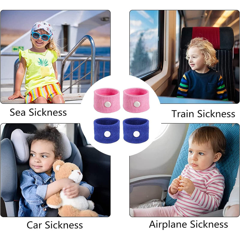 2 Pairs Motion Sickness Wristbands,Sea Sickness Wristbands Travel Sickness Bands Motion Sickness Relief Bands Anti Nausea Wristbands Natural Nausea Relief for Sea Car Airplanes(Pink and Blue) - NewNest Australia