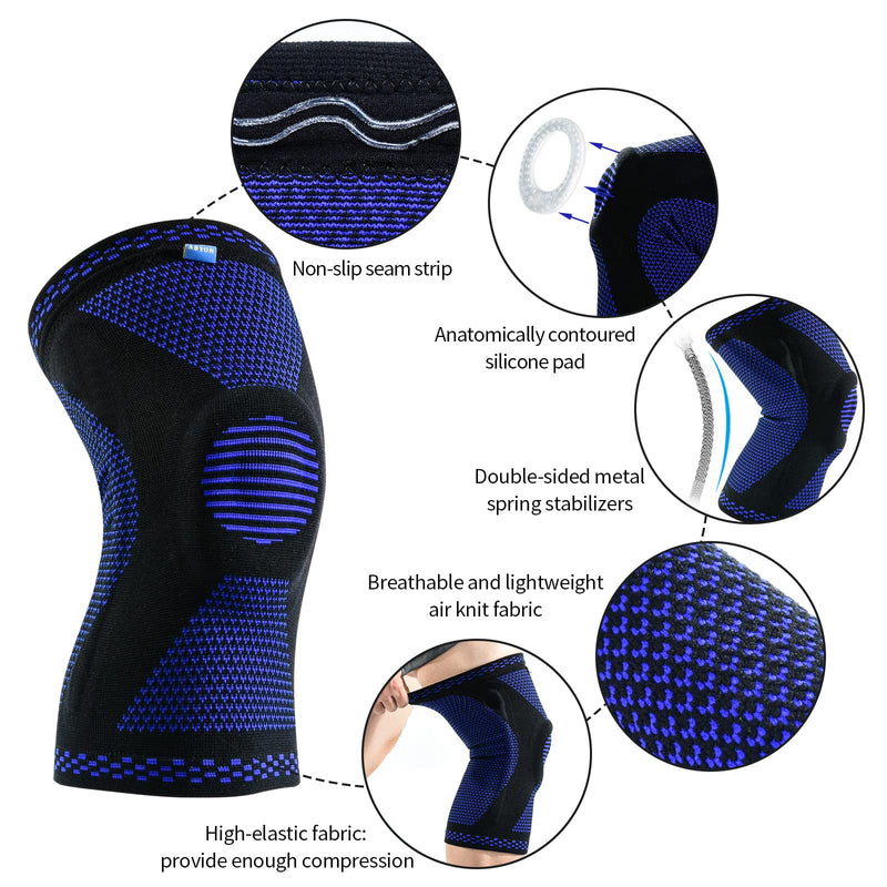 ABYON 1 Pack Knee Brace for Men Women Meniscus Tear, Arthritis, Ligament Injury, ACL, MCL, Knee Support with Patella Gel Pads & Spring Side Stabilizers (Blue, XL) Blue - NewNest Australia
