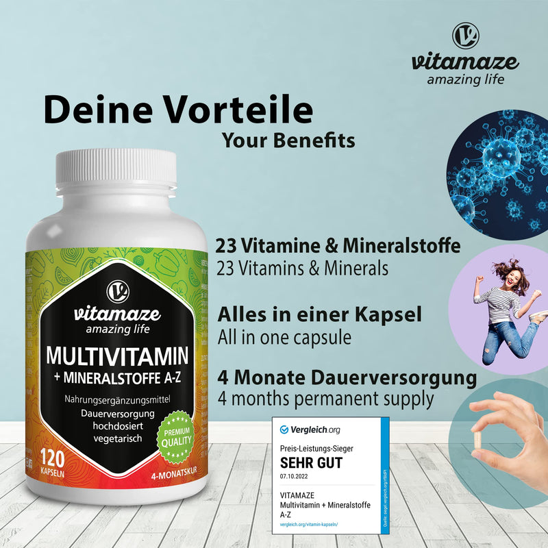 High-Dose Multivitamin Capsules, 23 Valuable Az Vitamins And Minerals, 120 Vegetarian Capsules For 4 Months, Vitamins, Minerals And Trace Elements Optimally Combined, Supplement Without Additives - NewNest Australia