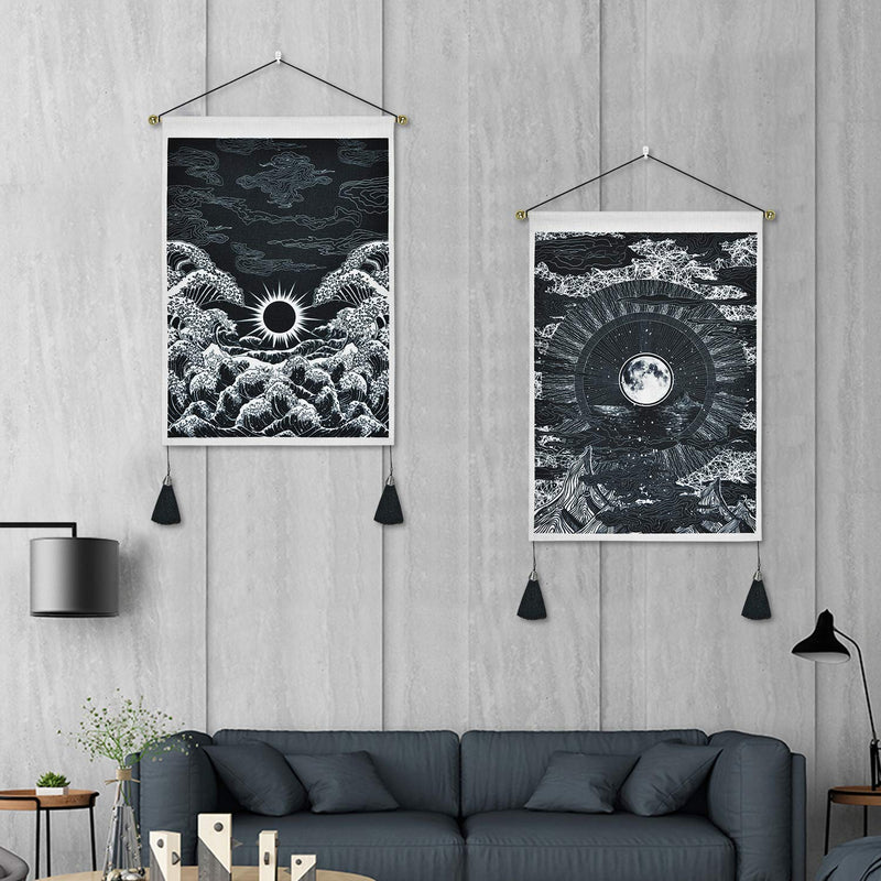 NewNest Australia - Pack of 2 Tapestry Moon and Star Tapestry Ocean Wave Tapestry Black and White Tapestries Mountain Tapestry Sunset Great Wave Tapestry Wall Hanging for Room (13.8 x 19.7 inches) 