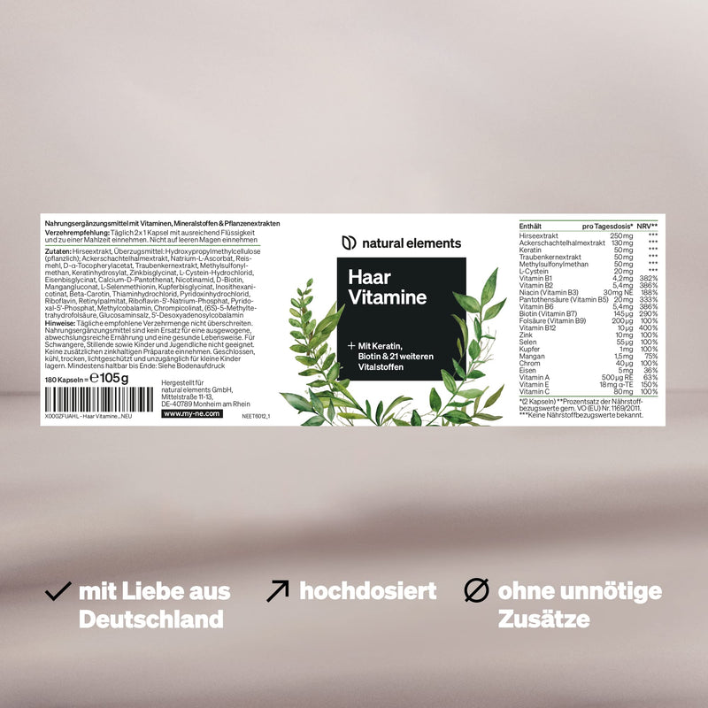 Hair Vitamins - 180 Capsules - Premium: High Dose with Keratin, Biotin, Selenium, Zinc, Millet Extract, Bioactive B Vitamins and More - Laboratory Tested - NewNest Australia