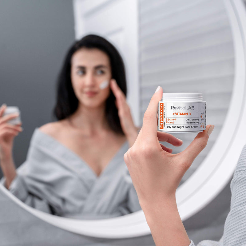 RevitaLAB Hyaluron Anti-Ageing Day and Night Cream, Enriched with Vitamins A, B3, B5, E, C, Jojoba Oil and UV Filters, for Ages 40 – 55, 50 ml 50 ml (Pack of 1) - NewNest Australia