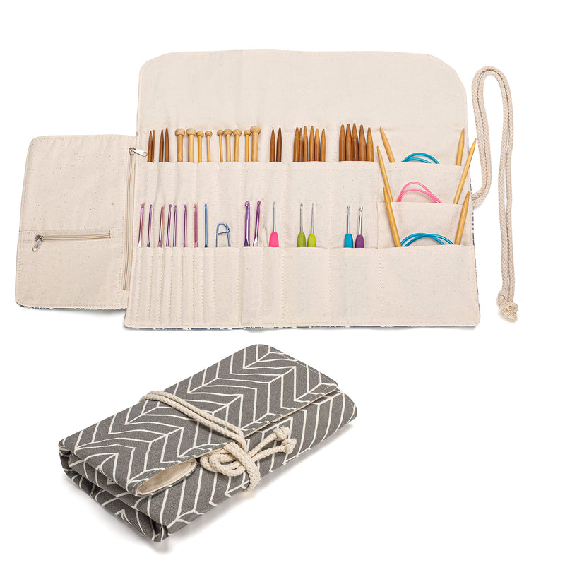 Teamoy Knitting Needles Holder Case(up to 11 Inches), Rolling Organizer for Straight and Circular Knitting Needles, Crochet Hooks and Accessories, Arrow - NO Accessories Included Gray - NewNest Australia