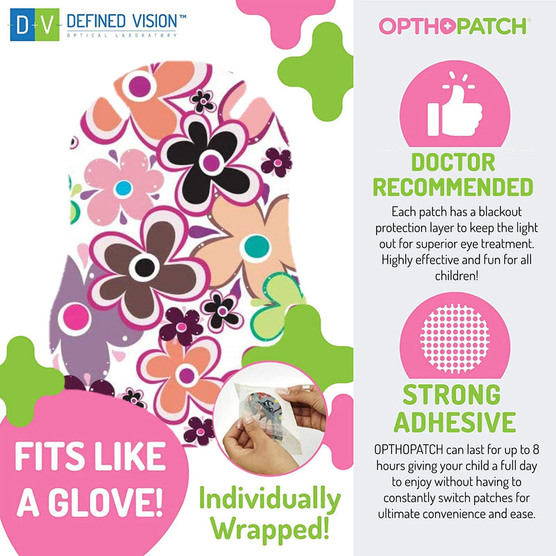 Opthopatch Kids Eye Patches - Fun Girls Design [Series II] - 60 + 10 Bonus Latex Free Hypoallergenic Cotton Adhesive Bandages for Amblyopia and Cross Eye - 3 Reward Chart Posters by Defined Vision - NewNest Australia