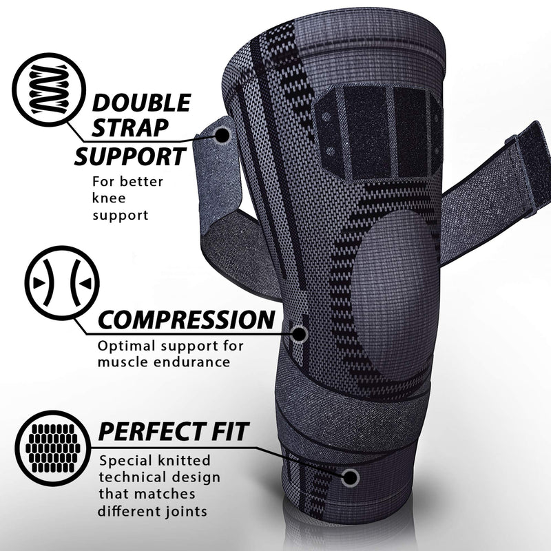 PURE SUPPORT Knee Brace Sleeve | with Strap Compression Patella Stabilizer for Meniscus Tear | Arthritis Pain | Running | Basketball | Crossfit | Sports | Gym | Women | Men S Black/Straps - NewNest Australia