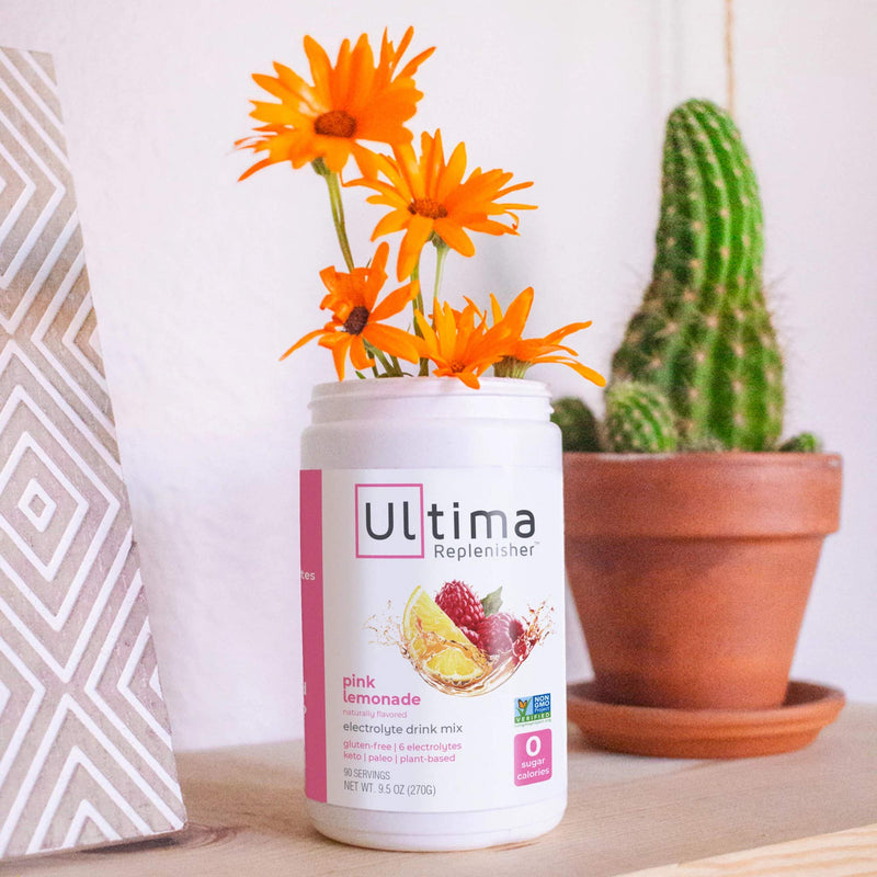 Ultima Replenisher Hydrating Electrolyte Powder, Pink Lemonade, 90 Serving Canister - Sugar Free, 0 Calories, 0 Carbs - Gluten-Free, Keto, Non-GMO with Magnesium, Potassium, Calcium - NewNest Australia