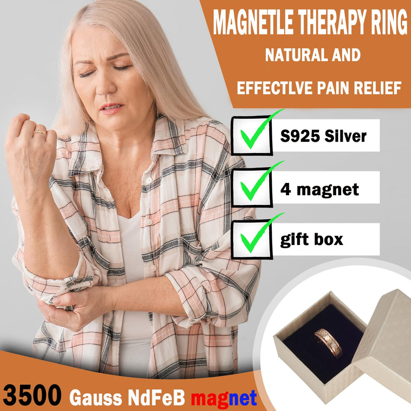 Yinox S925 Magnetic Therapy Arthritis Silver Ring, 3500 Gauss 4 Magnets, Effectively Relieves Arthritis Pain And Promotes Blood Circulation, 2.3 Inch Men And Women Can Wear Magnetic Ring Color A - NewNest Australia