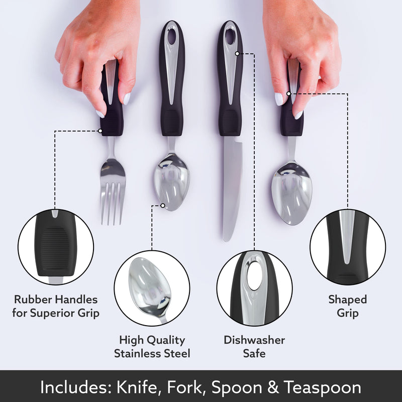 iMedic Comfort Grips Cutlery - Cutlery for Disabled Hands - Dishwasher Safe Disabled Cutlery for Adults - Disability Cutlery for Adults Suffering from Trembling Hands - 1 Set Silver/Black Single - NewNest Australia