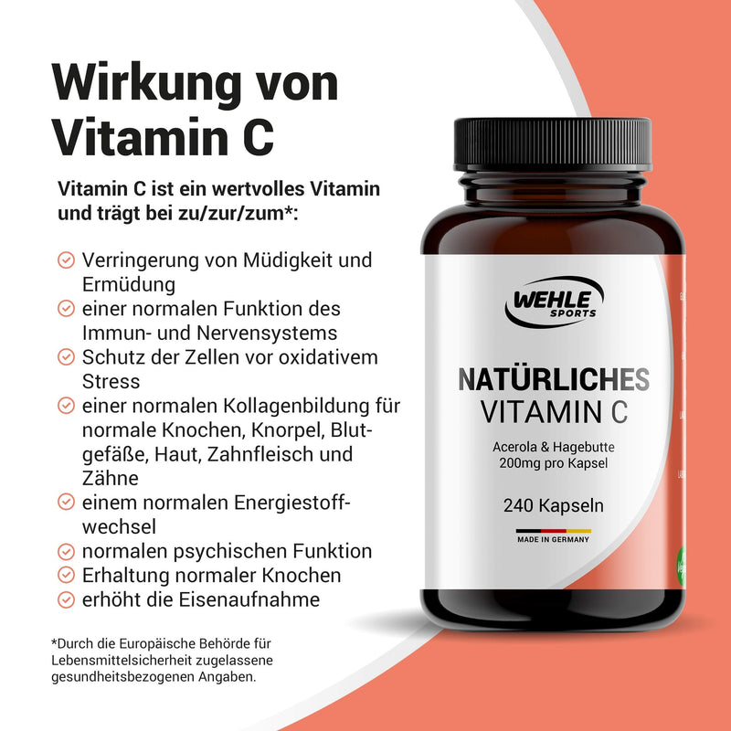 High-dose natural vitamin C - 240 vegan capsules 4 month supply of acerola extract and rose hip extract 400 mg pure vitamin C per daily dose (2 capsules) laboratory tested - NewNest Australia