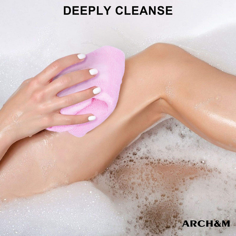 Exfoliating Washcloth Towel Japanese Washcloth Nylon Bath Wash Towel Korean Exfoliating Towel Beauty Washcloth Sponge Loofah Body Scrub Back Scrubber for Shower Cloth 3 Pack by ARCH&M (Blue x 3) Blue x 3 - NewNest Australia