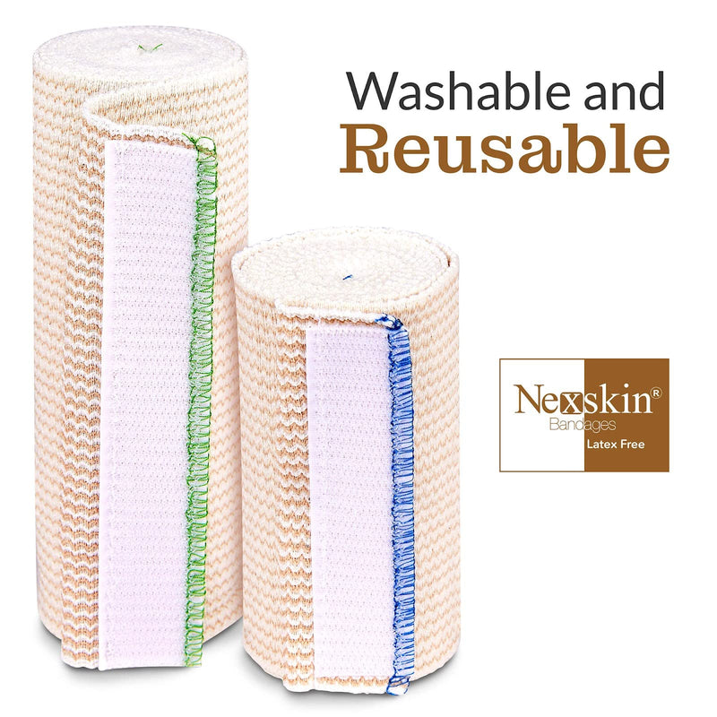 Premium Elastic Bandage Wrap (4” Wide, 2 Pack) - Nexskin Latex Free Athletic/Medical Compression Bandages Hook & Loop Fasteners at Both Ends - Lifetime Washable & Reusable USA Organic Cotton Bandage 4 Inch (Pack of 2) - NewNest Australia
