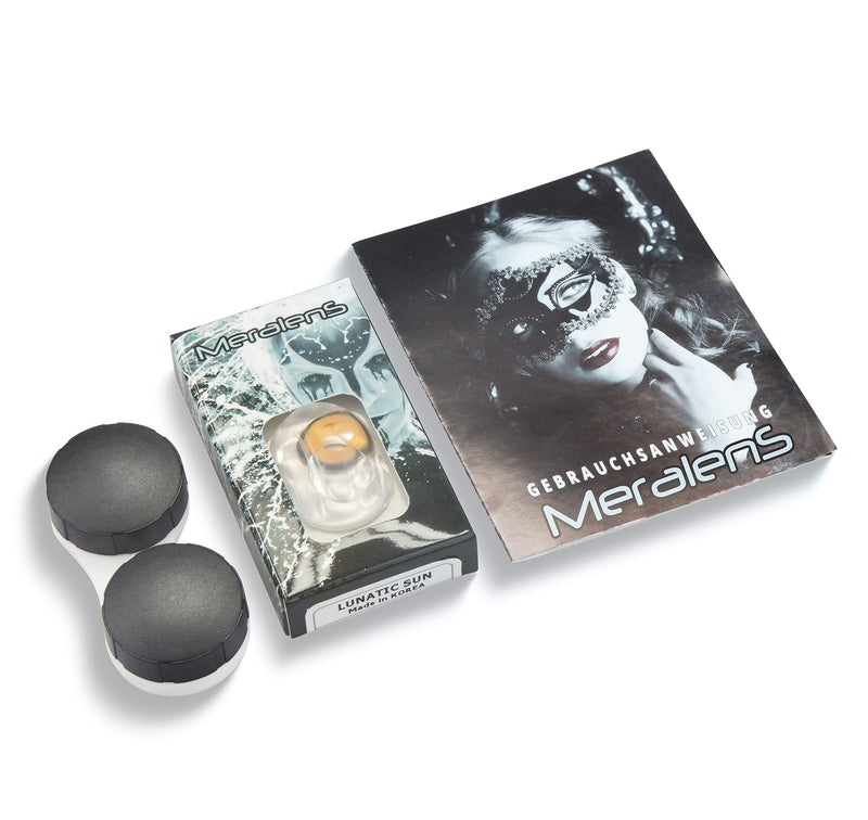 Funnylens 1 pair of colored yellow black Crazy Fun annual contact lenses Lunatic Sun with rim and free lens case. Perfect for carnival, carnival and carnival | Without power 0.0 diopters 8.6 millimeters 14.00 millimeters 2.0 - NewNest Australia