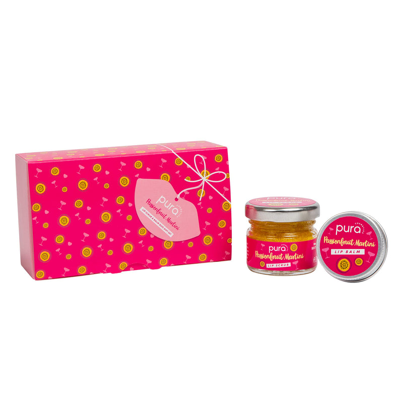 Pura Cosmetics Passionfruit Martini Lip Scrub and Balm Gift Set - Vegan, Natural Ingredients, Cruelty-Free, Plastic-Free Packaging & Handmade in the UK - NewNest Australia