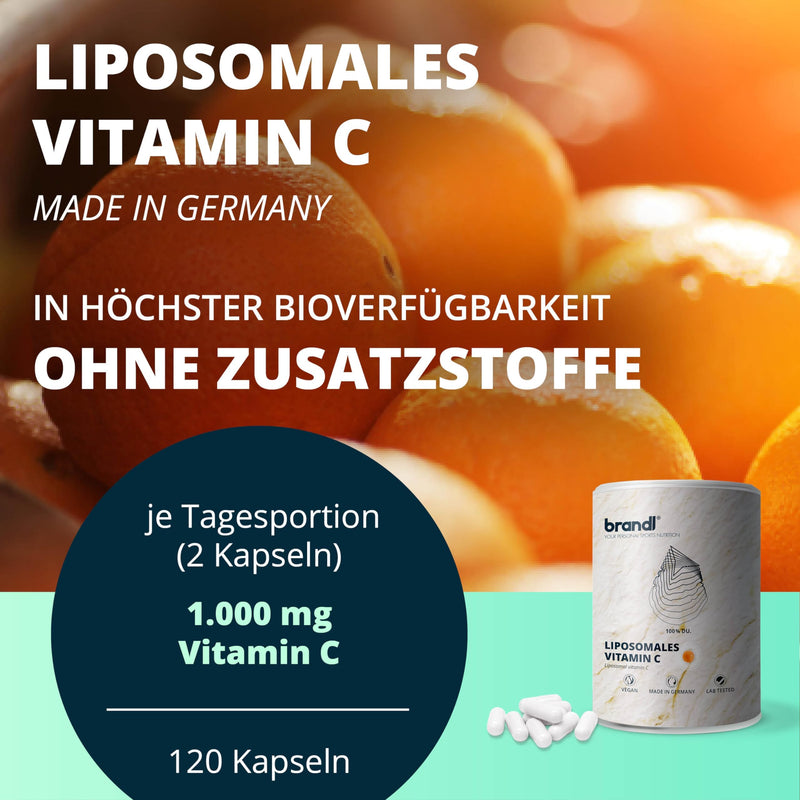 High-dose liposomal vitamin C, natural & without additives | Vitamin C 1000mg for active & body-conscious people by brandl® | Liposomal vitamin C capsules 120 pieces. - NewNest Australia
