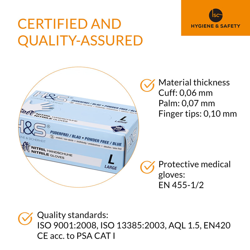 Nitrile Gloves by H&S (7 S Small, Blue), Box of 100, Powder Free, Latex Free, eudermic, Hospital Quality Medical Grade Disposable Examination Gloves, nonsterile ambidextrous, Commercial use S (7) - NewNest Australia
