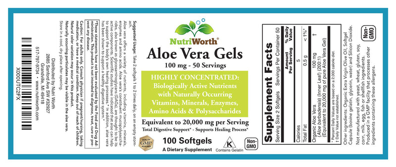 Nutriworth Aloe Vera Supplement (100 Softgels )- 20,000mg Pure Gel Equivalency - Made with Organic Aloe Vera - NewNest Australia