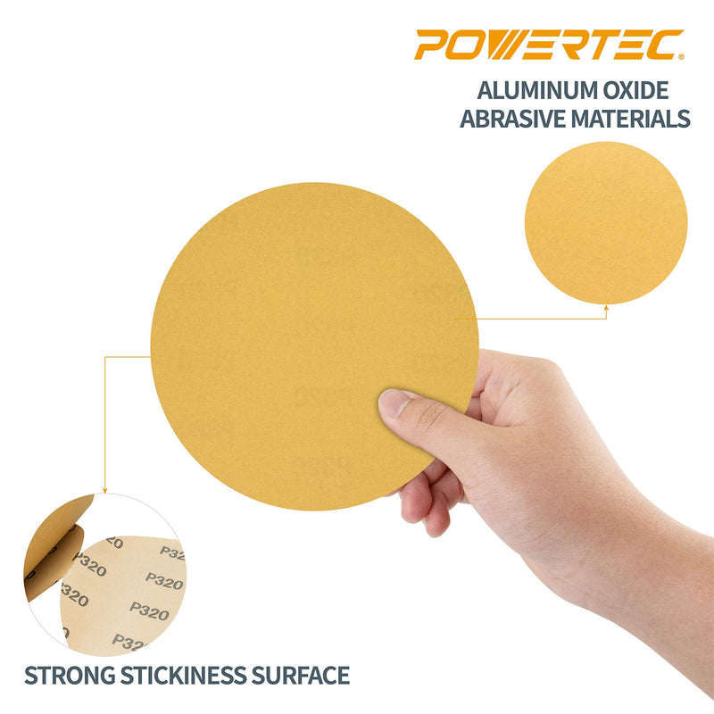 POWERTEC 4DR1500 PSA Sanding Discs 6 Inch, Gold 80 220 320 400 Grit Aluminum Oxide Sandpaper – 40 Pack - NewNest Australia