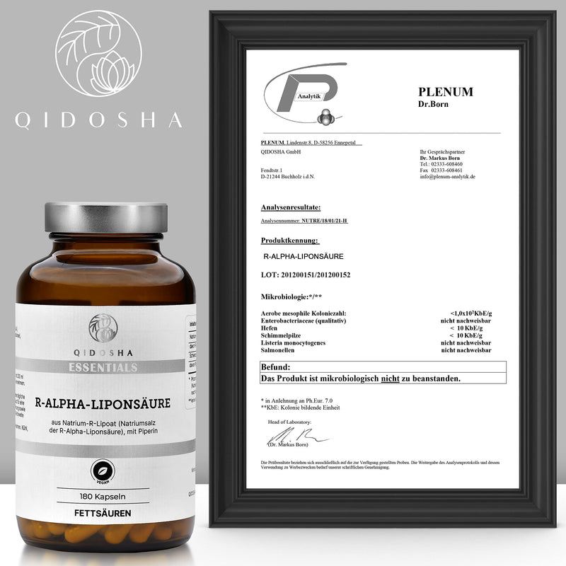 Qidosha R-Alpha Lipoic Acid, Test Winner 07/23*, R-Alpha Lipoic Acid Capsules High Dose From Na-R Lipoate & Piperine As Bioenhancer, 180 Pieces/Glass, Increased Bioavailability Thanks To Sodium R - NewNest Australia