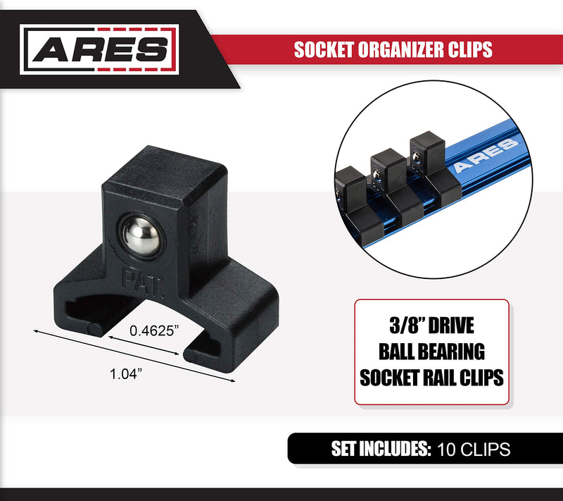 ARES 70082 - 10-Piece 3/8-Inch Drive Black Spring Loaded Ball Bearing Socket Clips - Additional Clips for Use with ARES Aluminum Socket Rails 10pc 3/8-Inch Drive Socket Clip Set - NewNest Australia