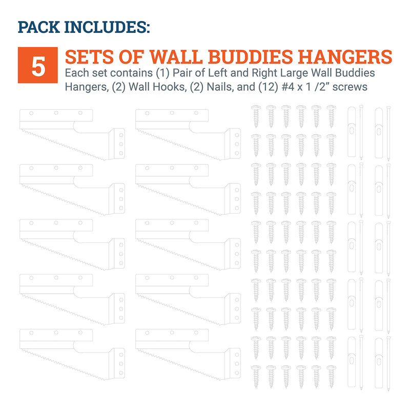 Wall Buddies Large Wall Hanger for Wood Picture Frames - Supports 60 lbs - 5 Pack - Includes Wall Hooks, Nails and Screws - NewNest Australia