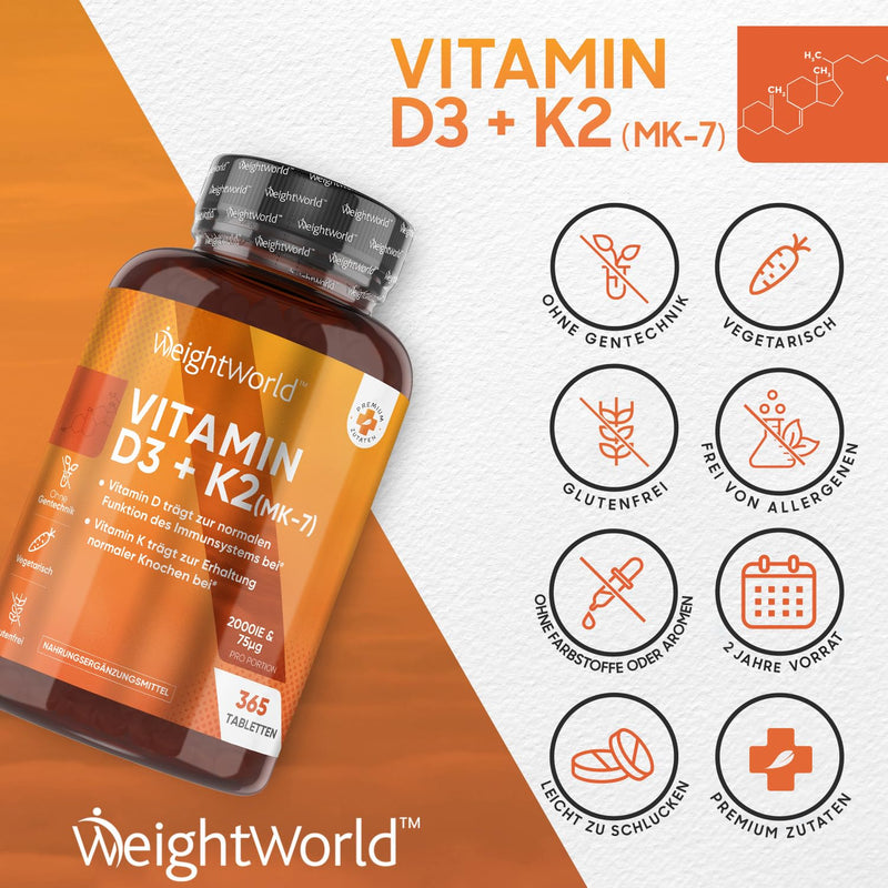 Vitamin D3 K2 2000 Iu - 400 Tablets With 75Mcg Vit K2 All-Trans Mk-7 - 1 Tablet Every 2 Days - Natural Ingredients And Vitamin D3 2000 Iu From A Vegan Source (Lichen). Weightwork Ld - NewNest Australia