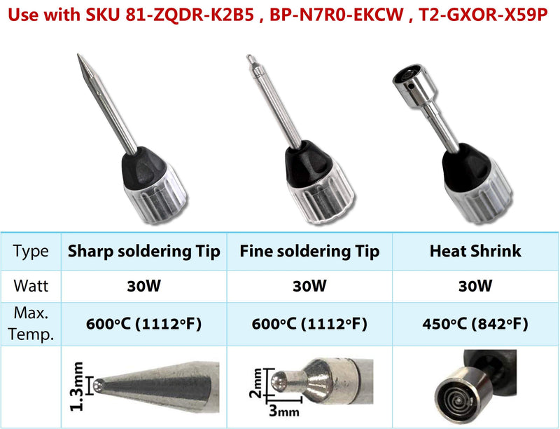 KINGTOOL Tips For Rechargeable Heating Tool (30W Sharp/Fine/Heat Shrink Tips) 30W Sharp/Fine/Heat Shrink Tips - NewNest Australia