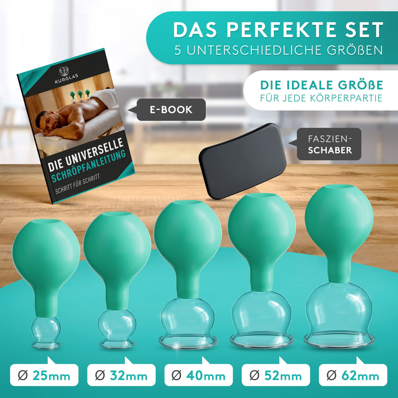 Kurglas Cupping Glasses Made Of Real Glass [Pack Of 5] - Medical With Suction Ball And Fascia Scraper - Cupping With Strong Suction Power - With E-Book - Against Tension & Cellulite - NewNest Australia