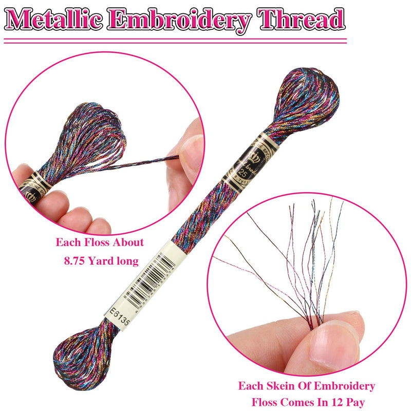 24 Pieces Metallic Embroidery Skein Threads Multi-Color Embroidery Floss Glitter Embroidery Thread Cross-Stitch Polyester Thread for Friendship Bracelets DIY Embroidery Thread Crafts - NewNest Australia