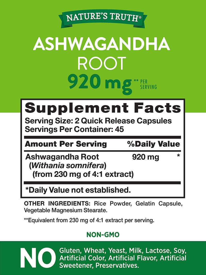 Ashwagandha Capsules | 920 mg | 90 Count | Non-GMO & Gluten Free Supplement | by Nature's Truth - NewNest Australia