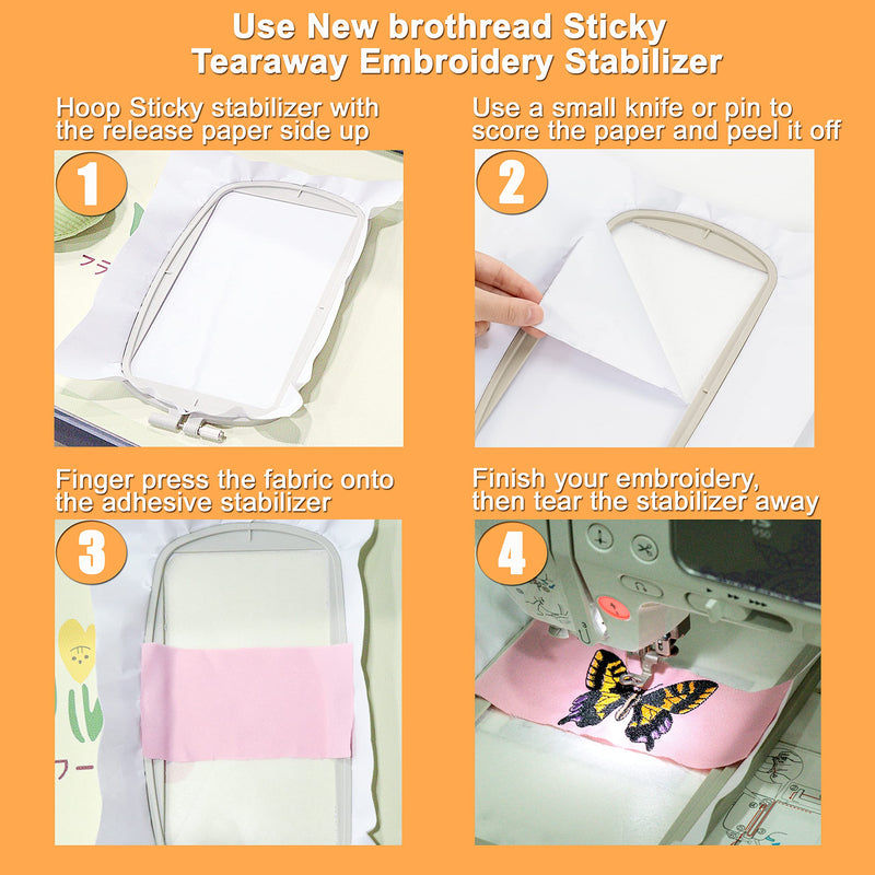 New brothread Sticky Self-Adhesive Tear Away Embroidery Stabilizer Backing 12" x 10 Yd roll - Medium Weight for Napped Fabric & Hoop Less Embroidery - NewNest Australia