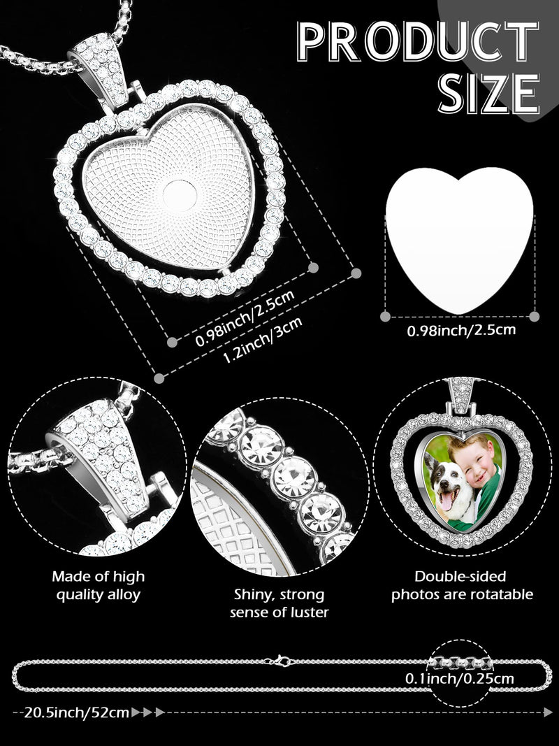24 Pcs Sublimation Rhinestone Trays Pendant Set, Including 6 Heart Shape Double Sided Blank Rhinestone Bezel Trays, 6 Pcs Thick Chains with 12 Sublimation Discs for Making Silver - NewNest Australia