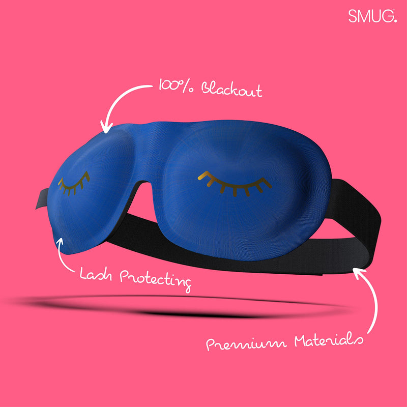 SMUG 100% Blackout Sleep & Eye Mask | Eyelash Extension Friendly | Eye Masks for Sleeping | Sleep Masks for Women & Men | Straps for Dream Comfort & Adjustability | Blue Wink - NewNest Australia