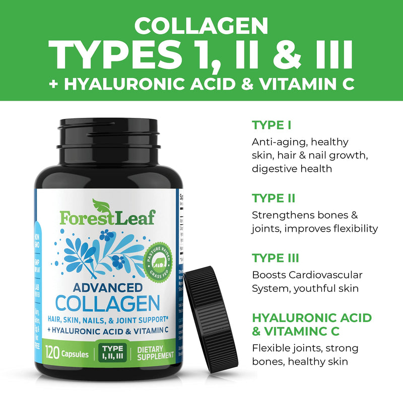 Advanced Collagen Supplement, Type 1, 2 and 3 with Hyaluronic Acid and Vitamin C - Anti Aging Joint Formula - Boosts Hair, Nails and Skin Health - 240 Capsules - by ForestLeaf - NewNest Australia