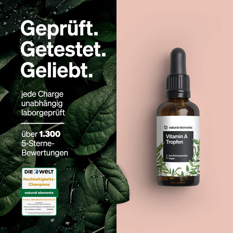 Vitamin A drops - 50 ml (1700 drops) - Vitamin A (retinyl palmitate) dissolved in MCT coconut oil - vegan, high dosage, without unnecessary additives - produced in Germany & laboratory tested - NewNest Australia
