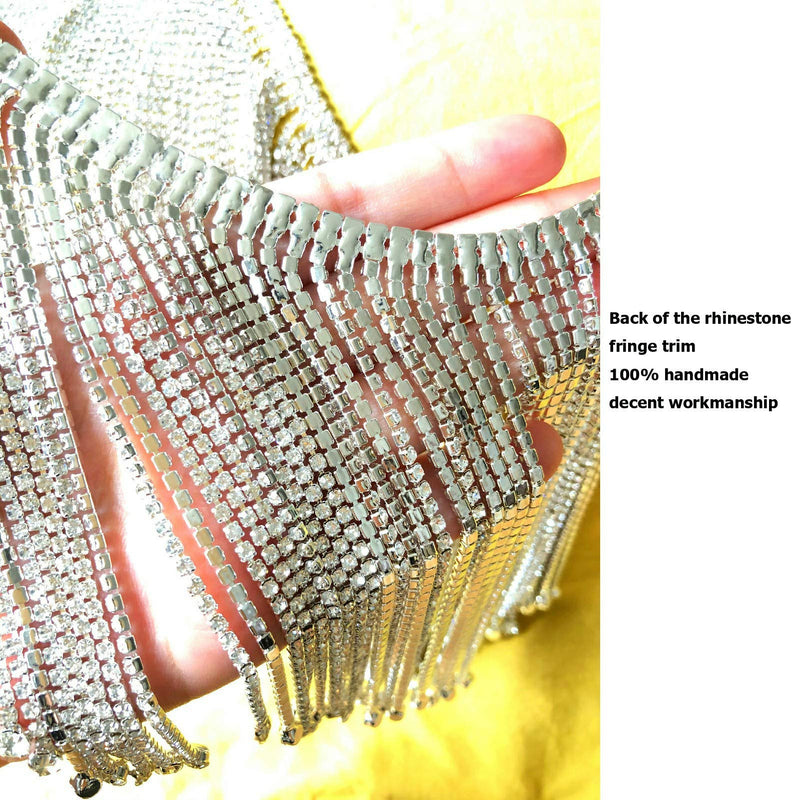 Dowarm 0.5 Yard Crystal Rhinestone Fringe Trim Silver Long Tassel Fringe Applique Trim Diamond White Crystal Chain Trim for Crafts Clothes Bridal Bouquet (Crystal Clear, Long Tassel) Crystal Clear - NewNest Australia