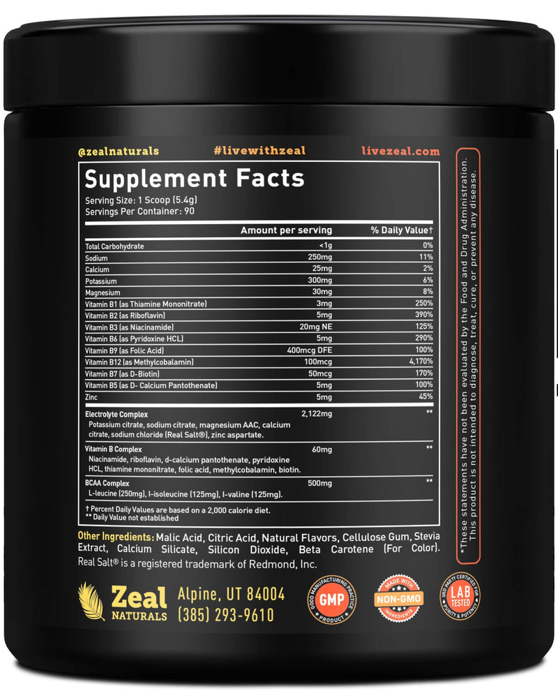 Electrolyte Powder Recovery Drink (90 Servings | Peach Mango) w Real Salt +BCAAs +B-Vitamins Sugar Free Electrolyte Supplement w Potassium Zinc & Magnesium for Hydration - Keto Electrolytes - NewNest Australia
