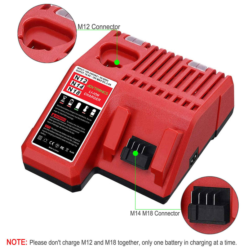 ADVTRONICS M12 & M18 Rapid Replacement Charger for Milwaukee 48-59-1812 M12 or M18 M14 Lithium Battery 48-11-2420 48-11-2440 48-11-1820 48-11-1840 48-11-1850 48-11-2401 48-11-1890 M12 M18 Charger - NewNest Australia