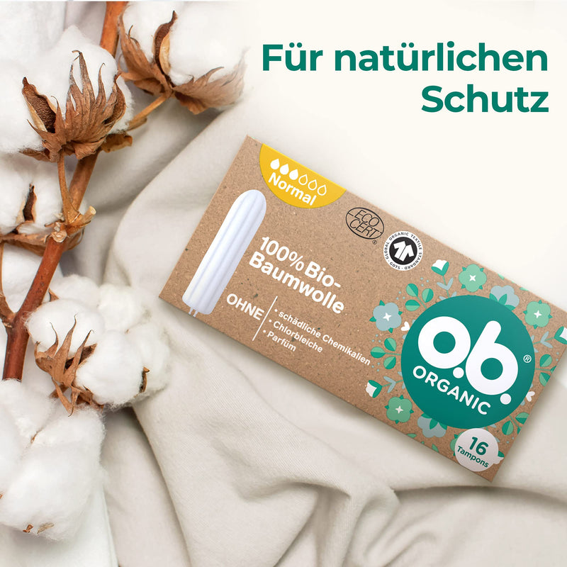 o.b. Organic Normal, Organic Tampons for Medium to Strong Days, Made from 100% Organic Cotton for Natural Protection (1 x 16 Pieces),Brown,30360 - NewNest Australia